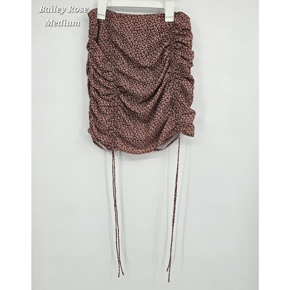 Bailey‎ Rose Ruched Floral Mini Skirt M Burgundy Ditsy Print Cottagecore Boho